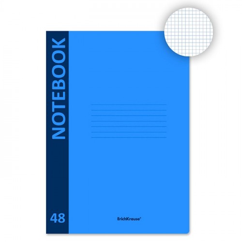 Тетрадь 48 листов с пластиковой обложкой на скобе Neon, голубой, А4